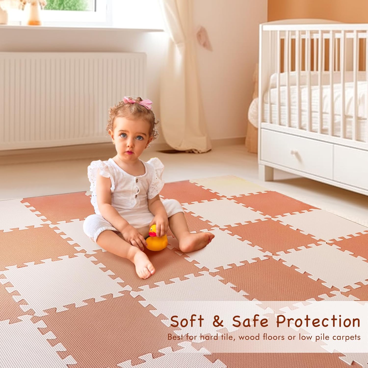 TCBunny Kids Soft EVA Foam Jigsaw Puzzle Play Mat, 18 Interlocking Tiles and Edges Baby Play Mat, for Kids Gym, Nursery, Playroom, Pet Mat, Total Floor Coverage 16 Sq Ft